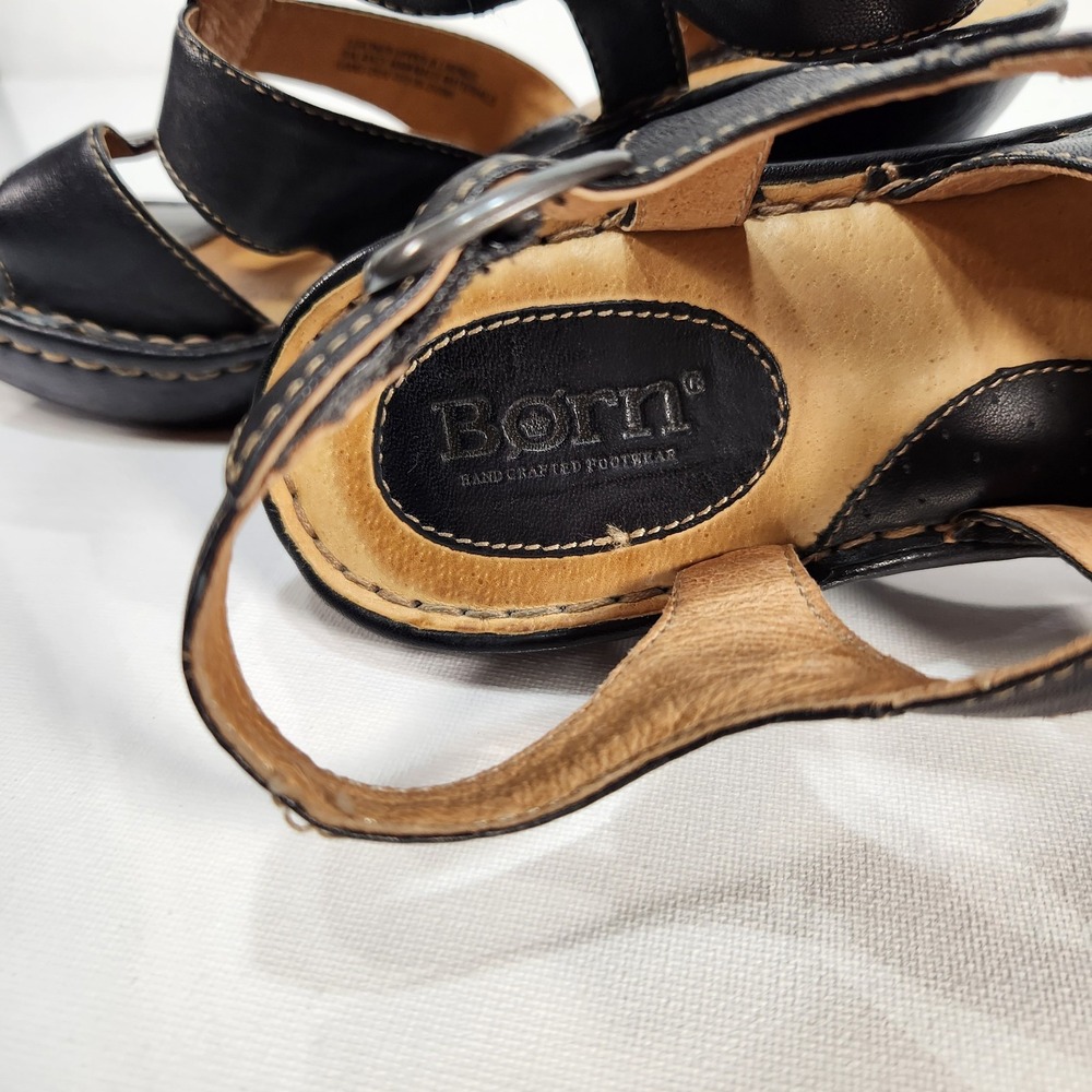Born Womens Black Leather 3.5 in Open Toe Wedge Sandals Womens Size 8 W3090 - Picture 6 of 8